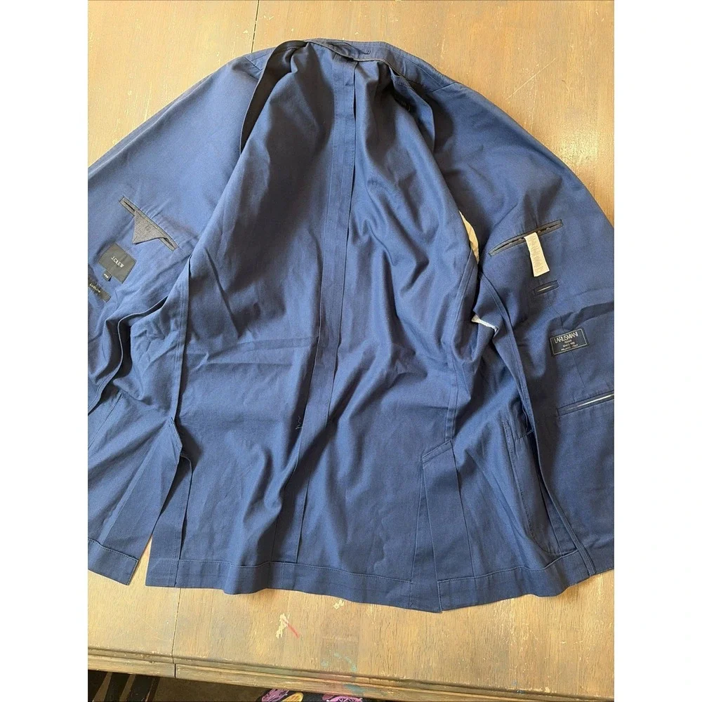 J Crew Ludlow Blazer 40 Short Mens Larusmiani Cotton Solid Blue Preppy
